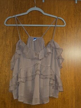 Old Navy Taupe Ruffle Spaghetti Strap Top- Size Large